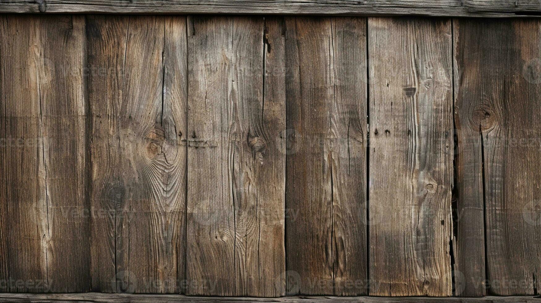 An up-close photograph of a weathered barn door, revealing the intricate grain patterns and rugged textures of aged wood. AI generated. photo