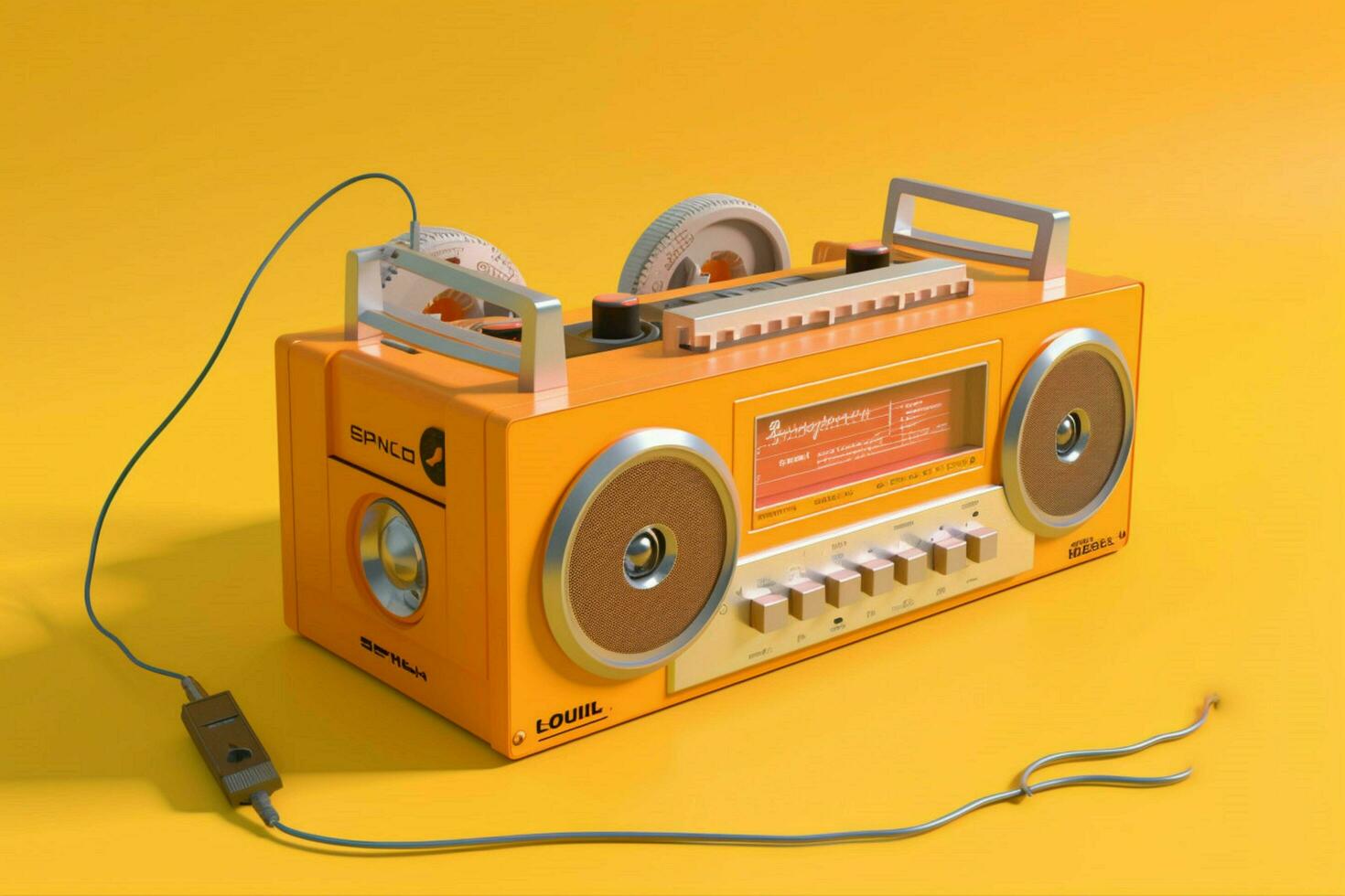 a yellow and orange cassette player with headphon photo