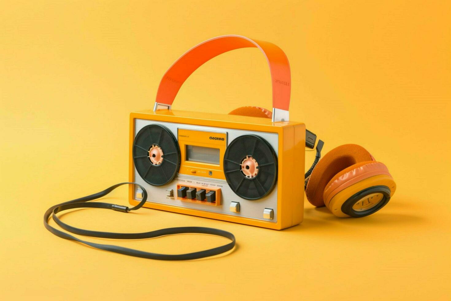 un amarillo y naranja casete jugador con auriculares foto