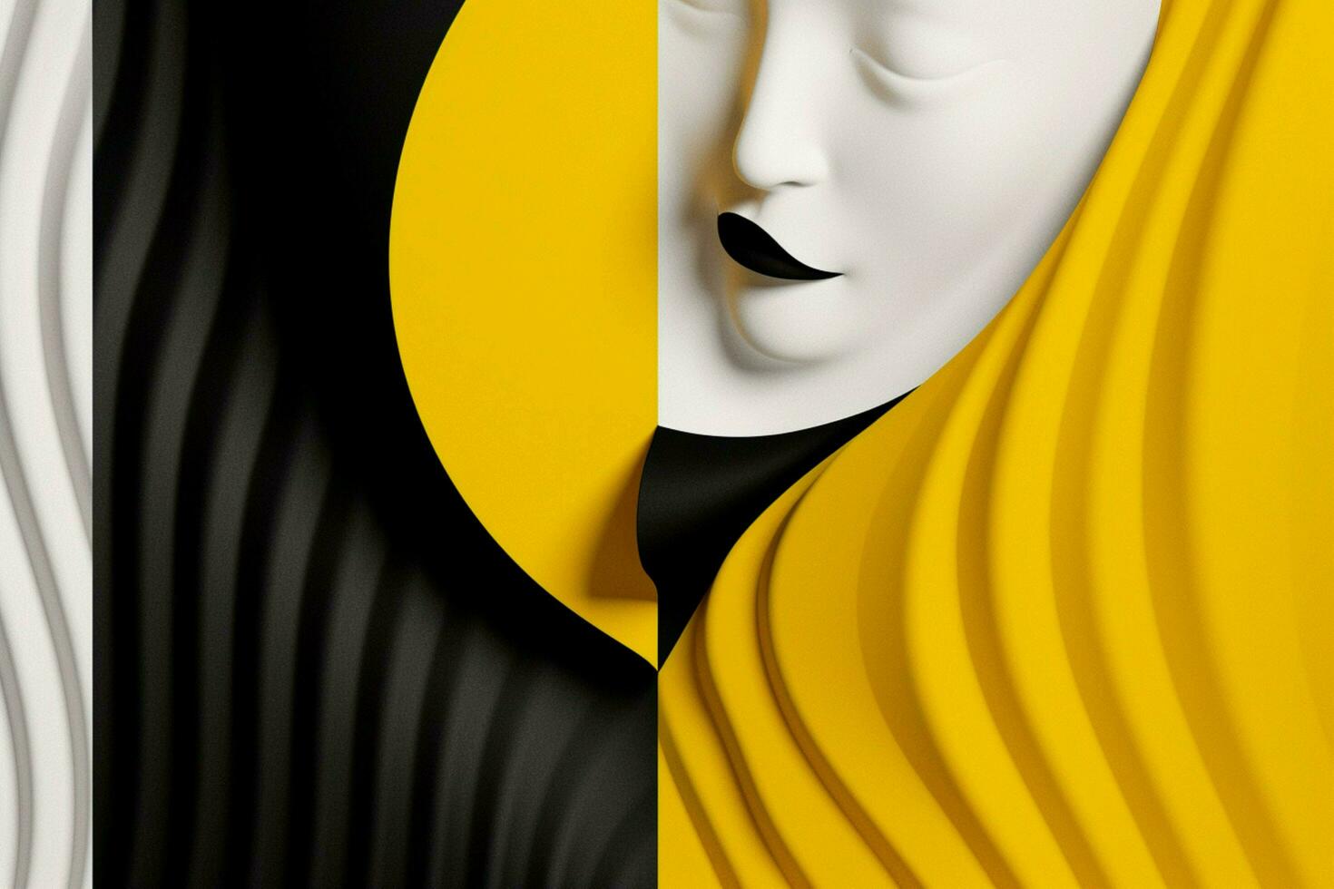 a yellow and black background with a black and wh photo