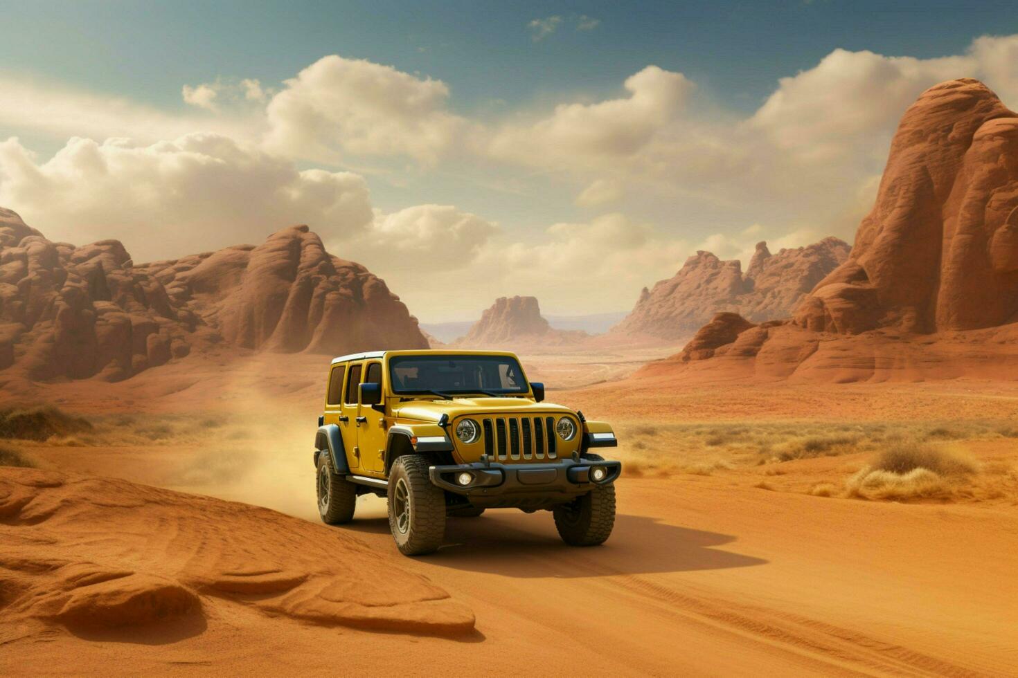 a yellow 2020 jeep suv is driving through the des photo