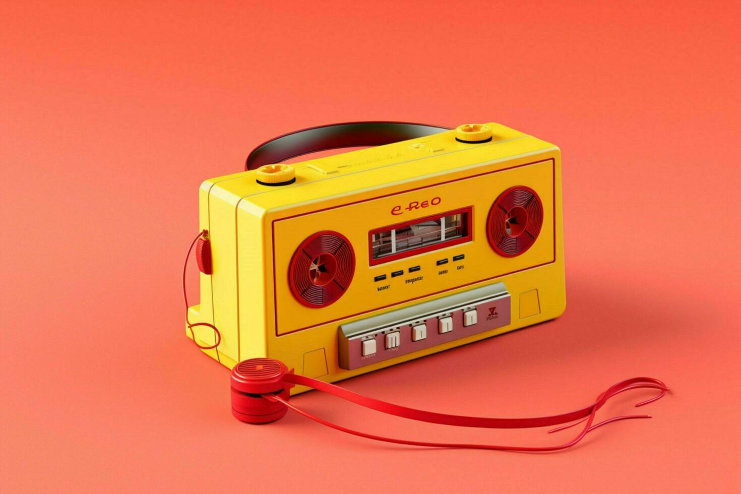 a yellow cassette player with a red headphone on photo