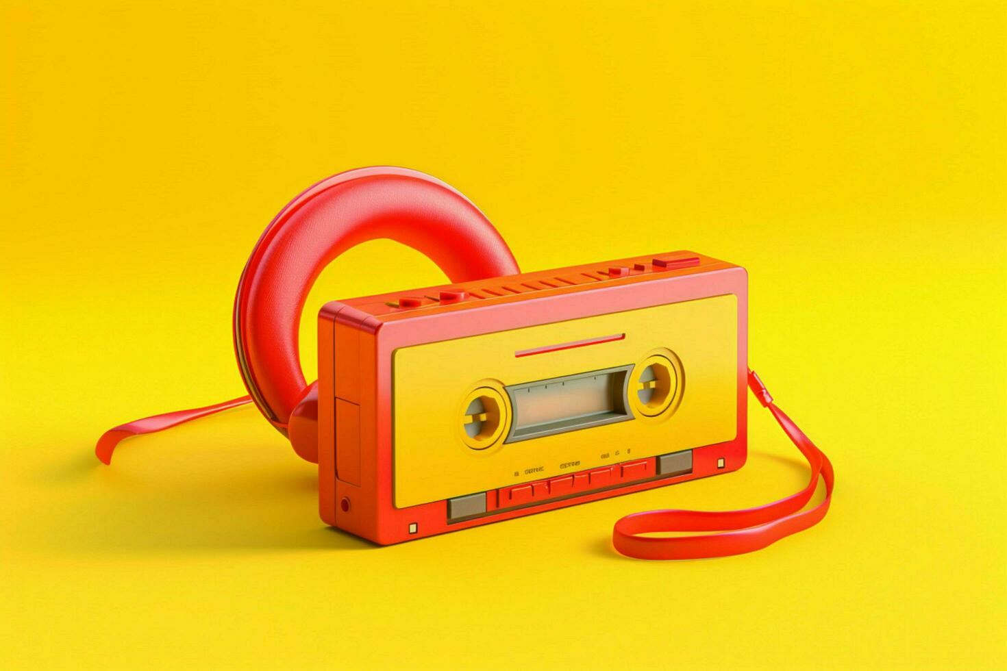 a yellow cassette player with a red headphone on photo