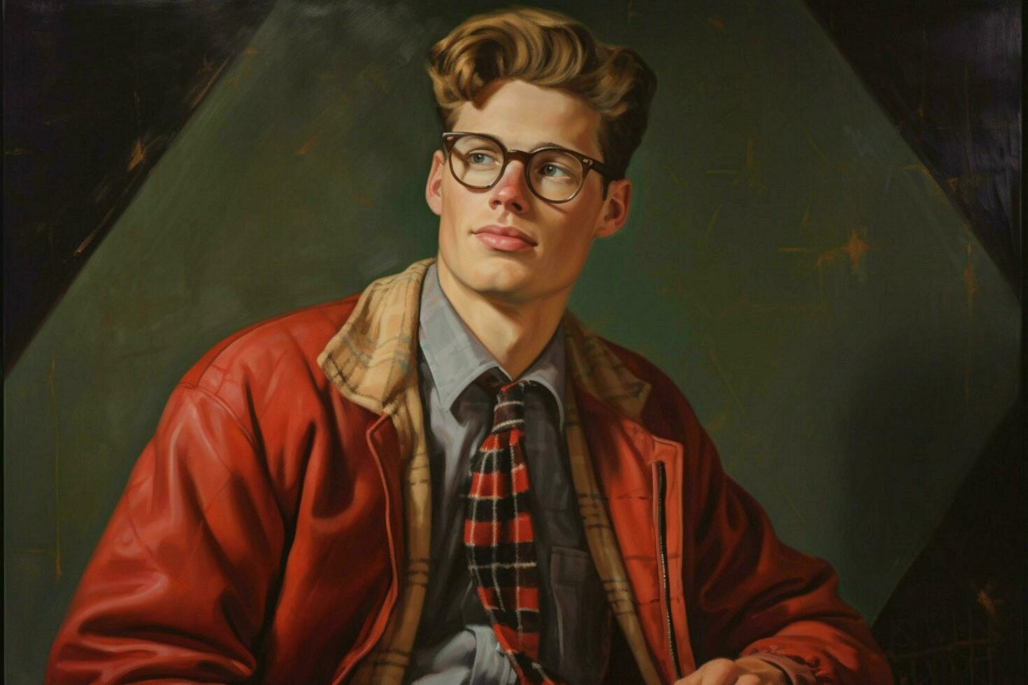 a young man with glasses and a plaid jacket photo