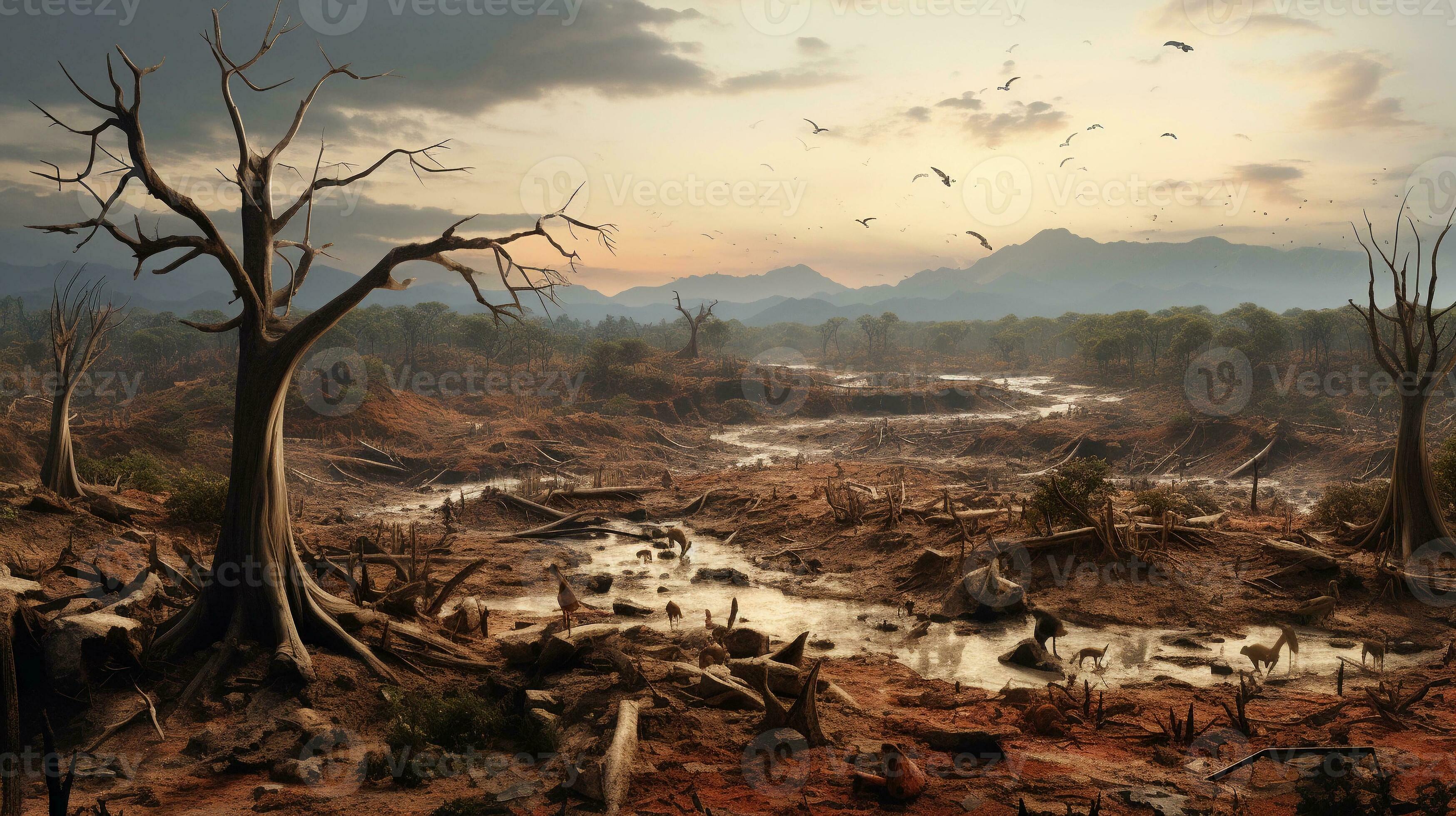 A visual representation of a barren landscape once rich in biodiversity