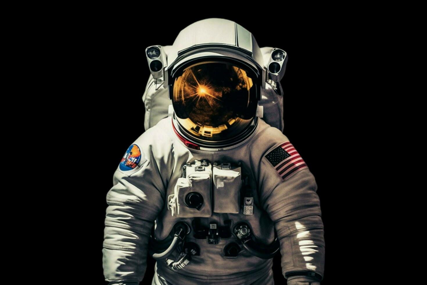 an astronaut in a space suit with a logo that sayss photo