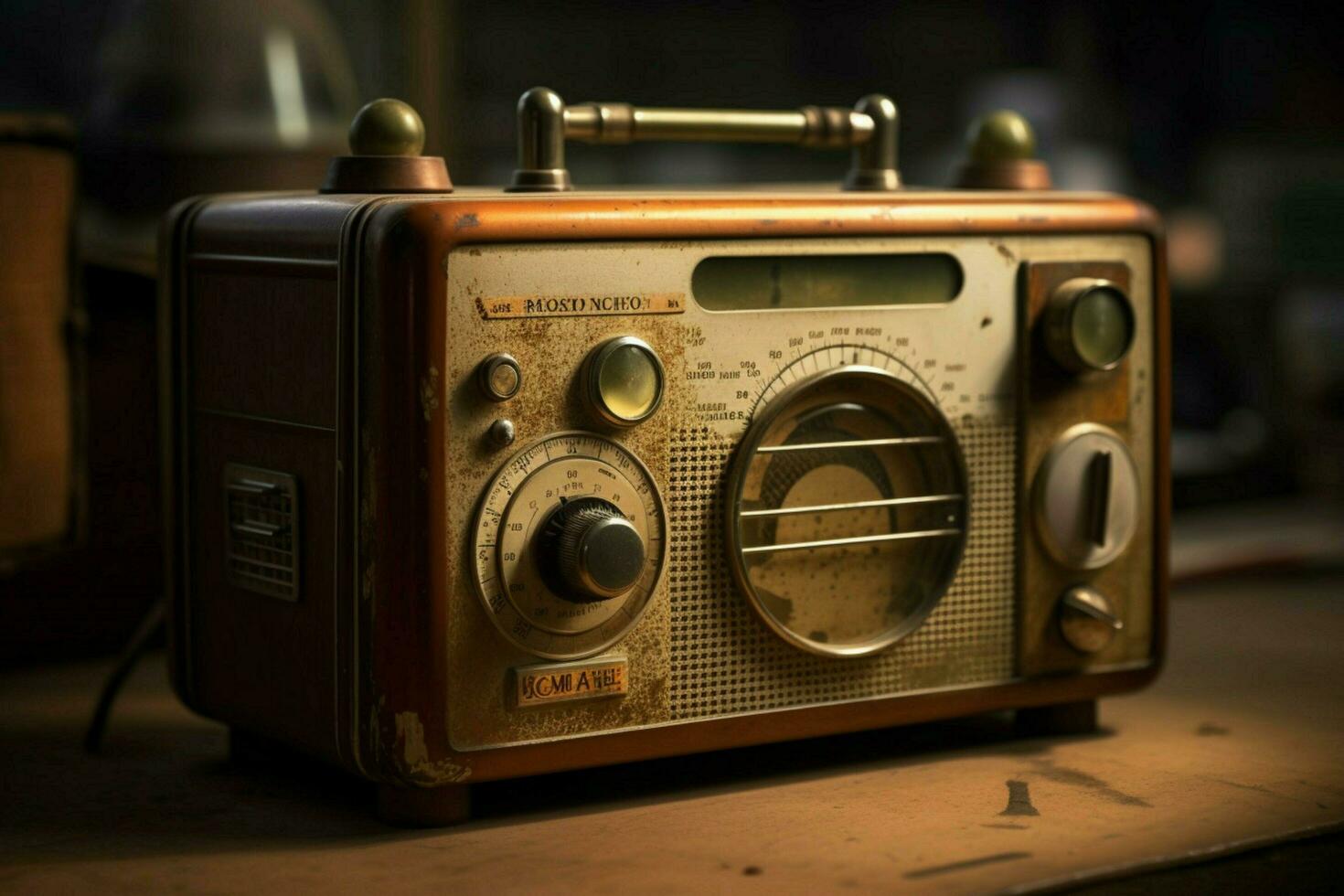 un antiguo pasado de moda radio con un oxidado mando foto