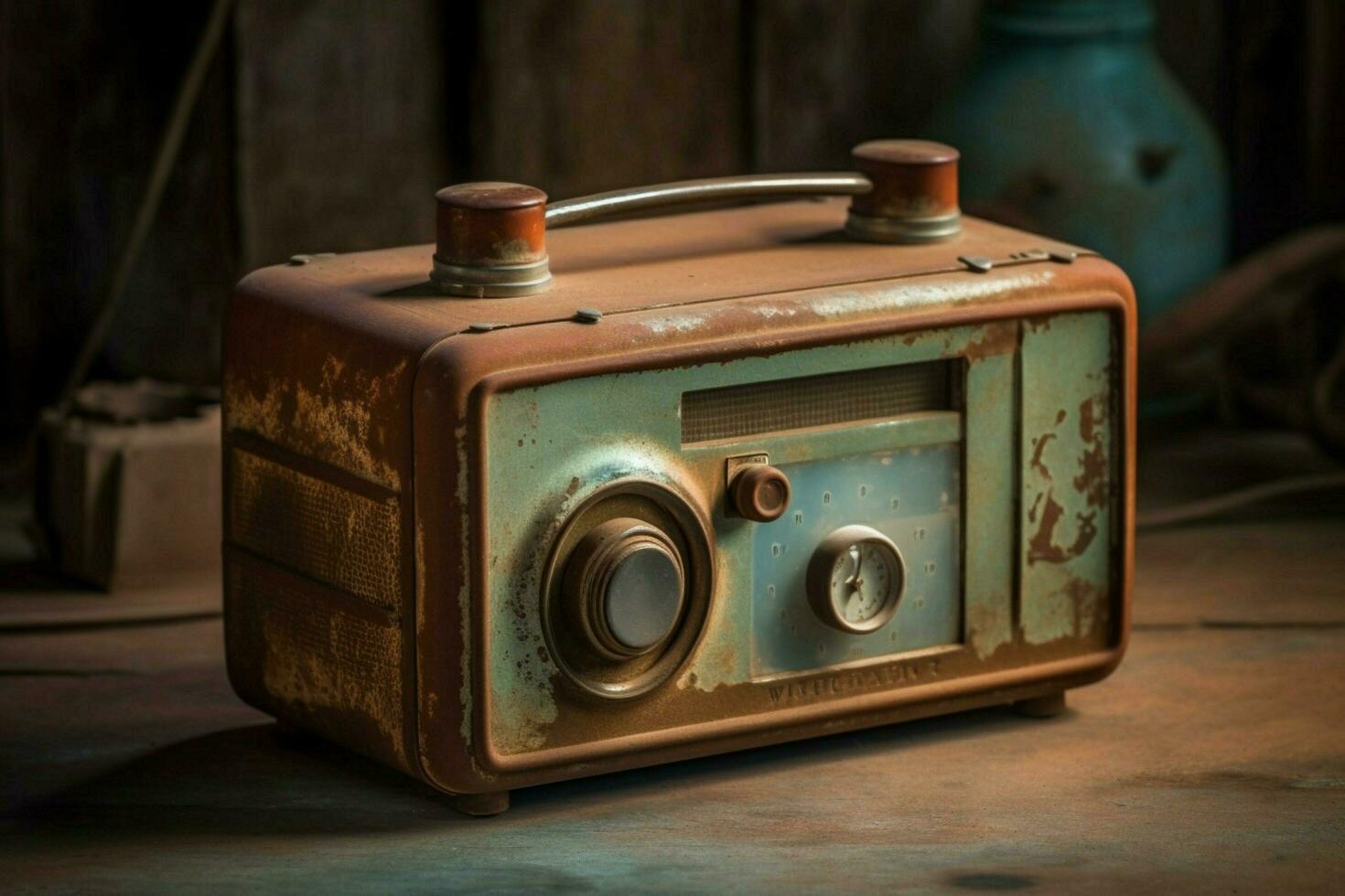 un antiguo pasado de moda radio con un oxidado mando foto