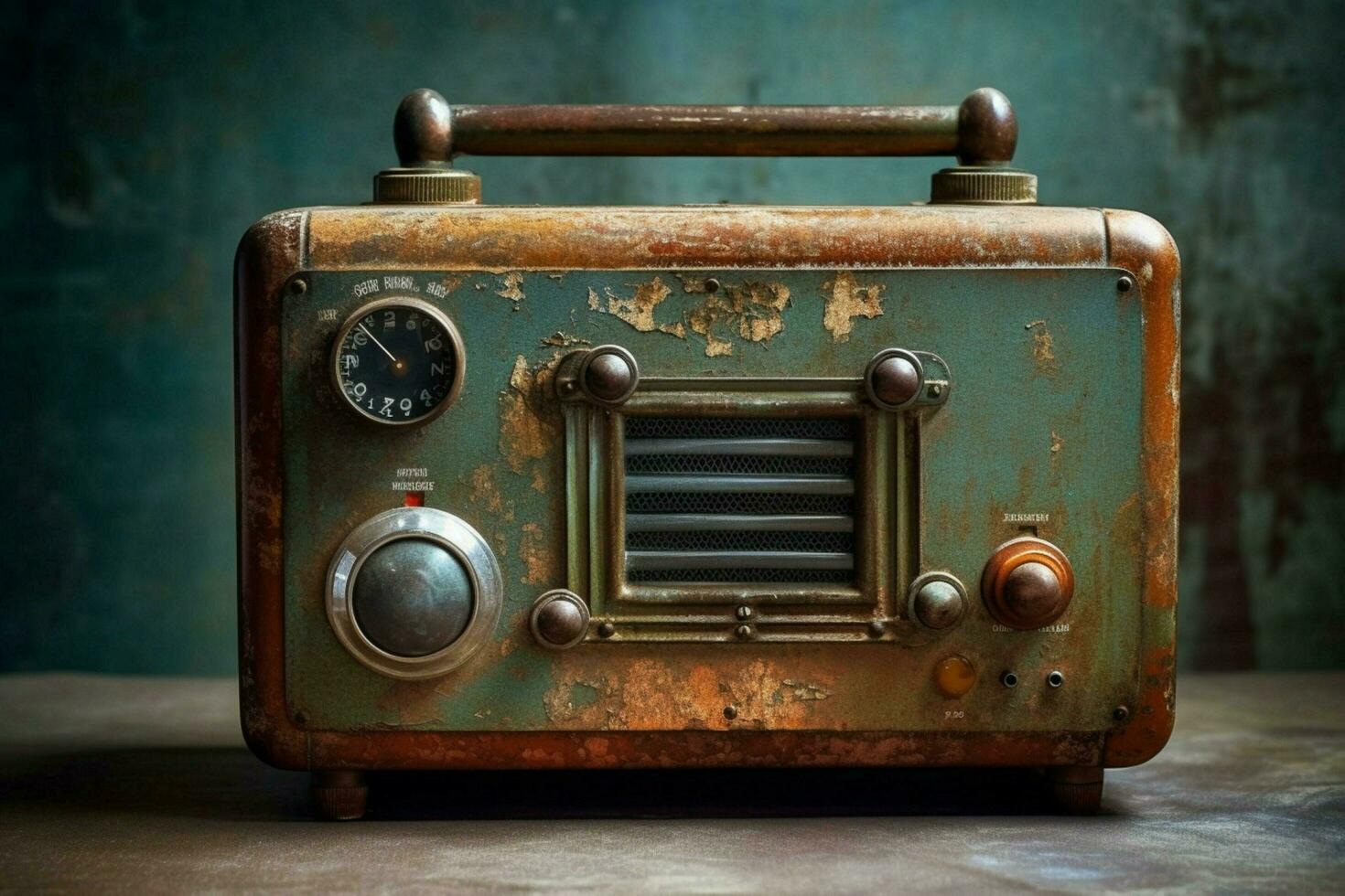 an old fashioned radio with a rusty knob photo