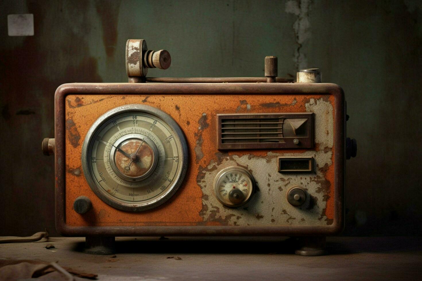 an old fashioned radio with a rusty knob photo