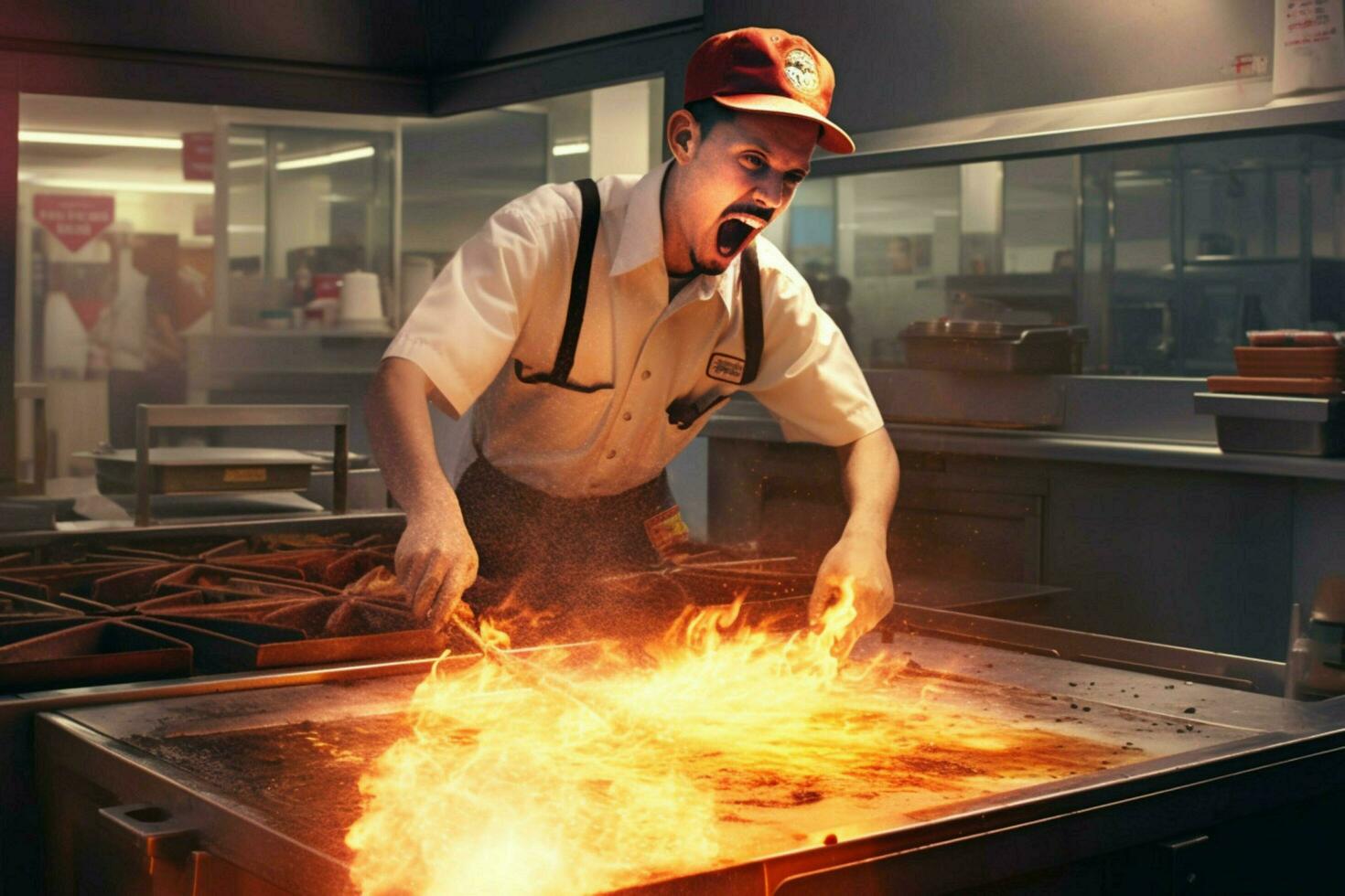 angry hostile fast food employee burger king making photo