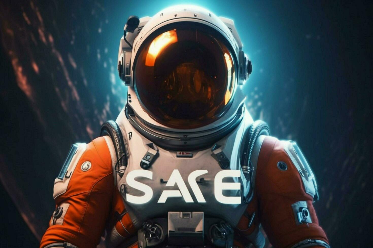 an astronaut in a space suit with a logo that say photo