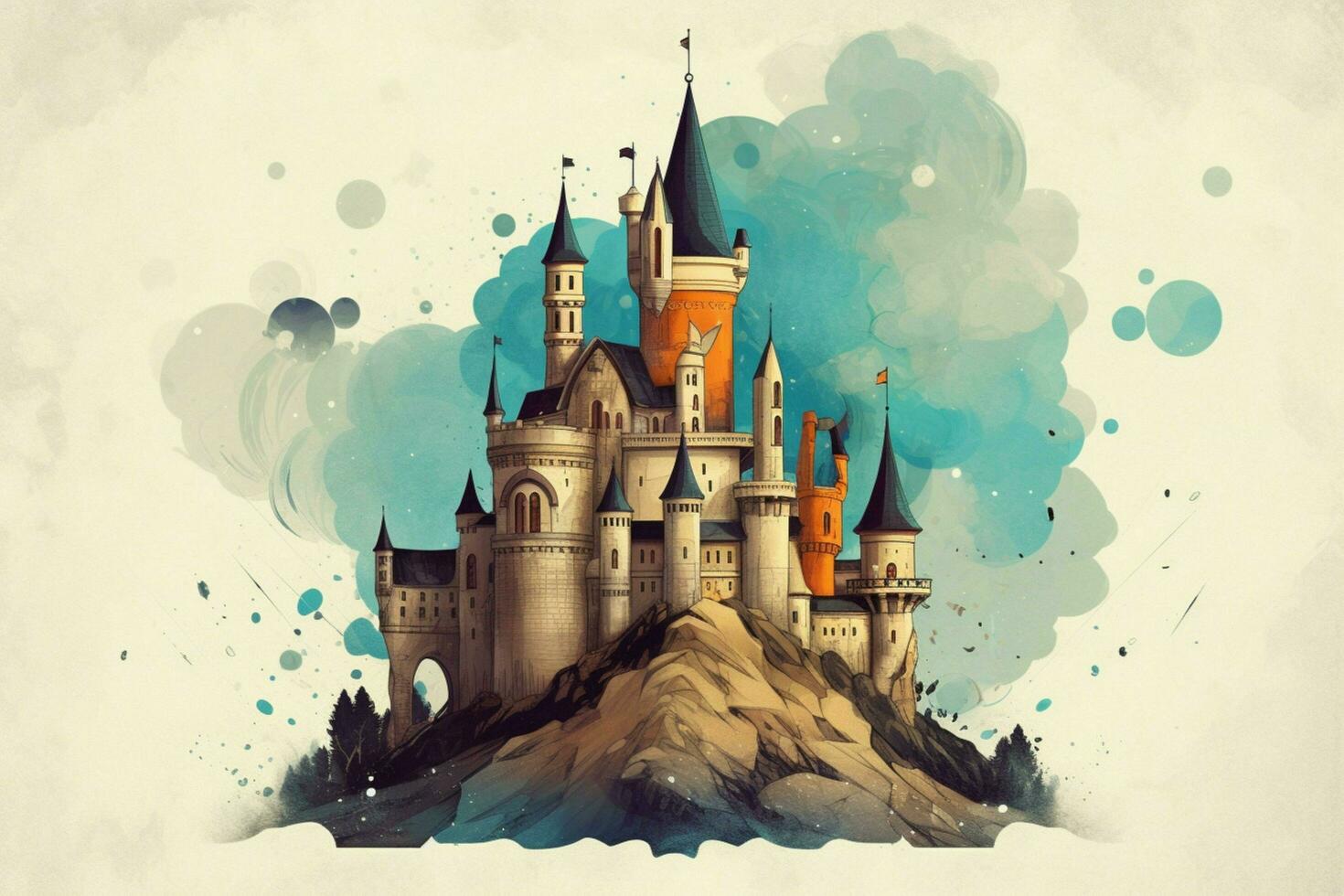 an illustrated modern castle icon with magic illu photo