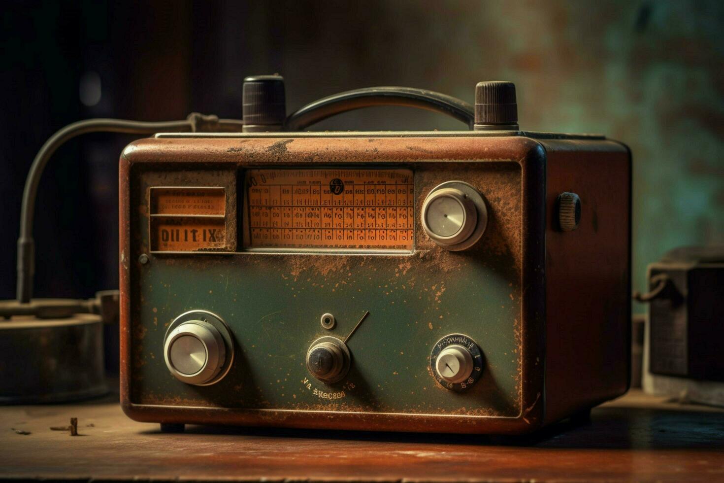 an old fashioned radio with a rusty knob photo