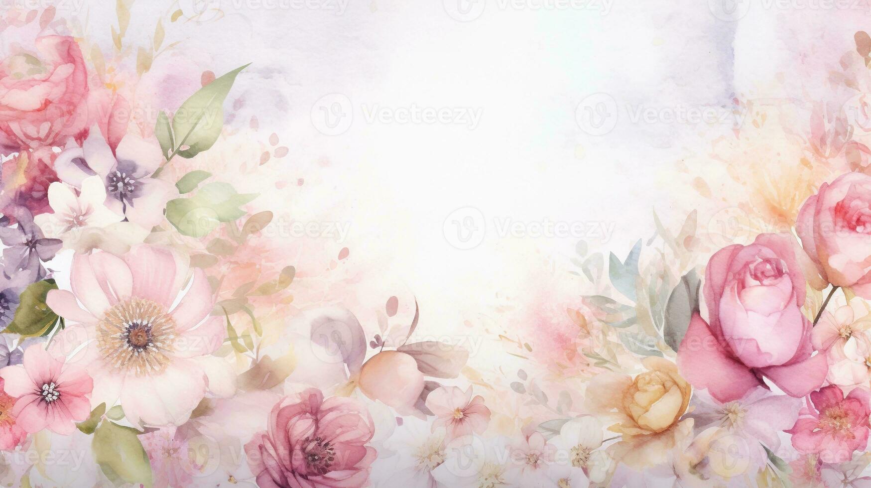 An isolated wallpaper with a medley of watercolor flowers, including roses, daisies, and tulips, set against a softly textured watercolor backdrop. AI generated photo