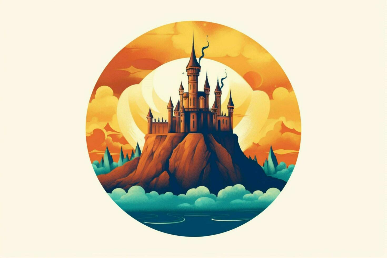 an illustrated modern castle icon with magic illu photo