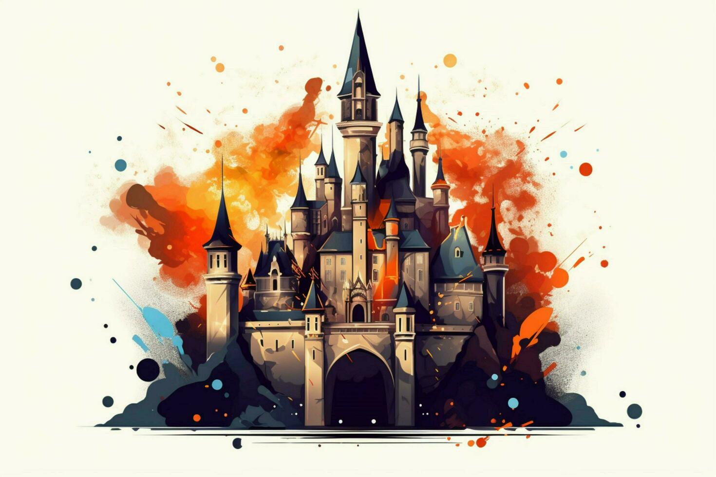 an illustrated modern castle icon with magic illu photo