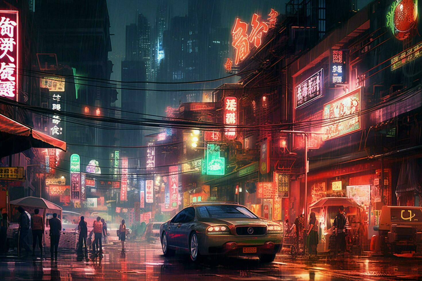 asiático ciudad noche cyberpunk foto