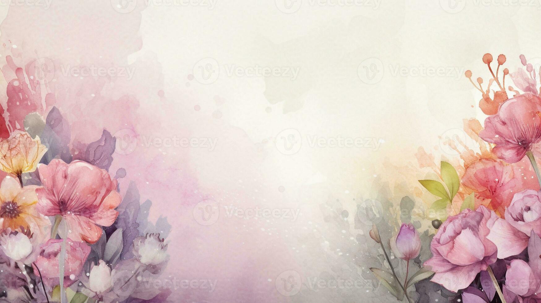 A composition of watercolor brushes surrounded by delicate watercolor floral elements on textured paper with space for text, conveying the fusion of artistry and nature. AI generated photo