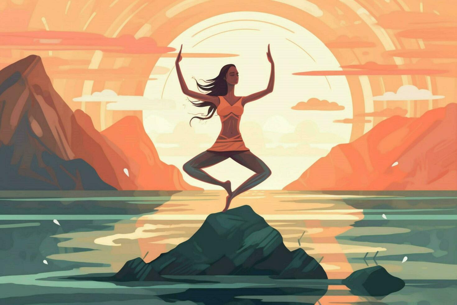 at the seashore a woman practices yoga illustrati photo