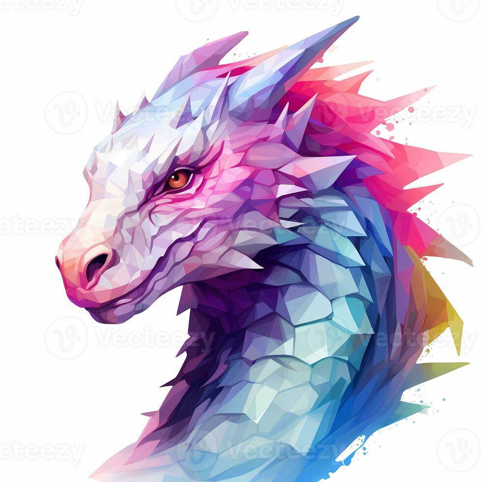 Illustration of a fantastic dragon , pastel tetradic colors, vector art, cute and quirky, fantasy art, watercolor effect, white background. AI generated photo