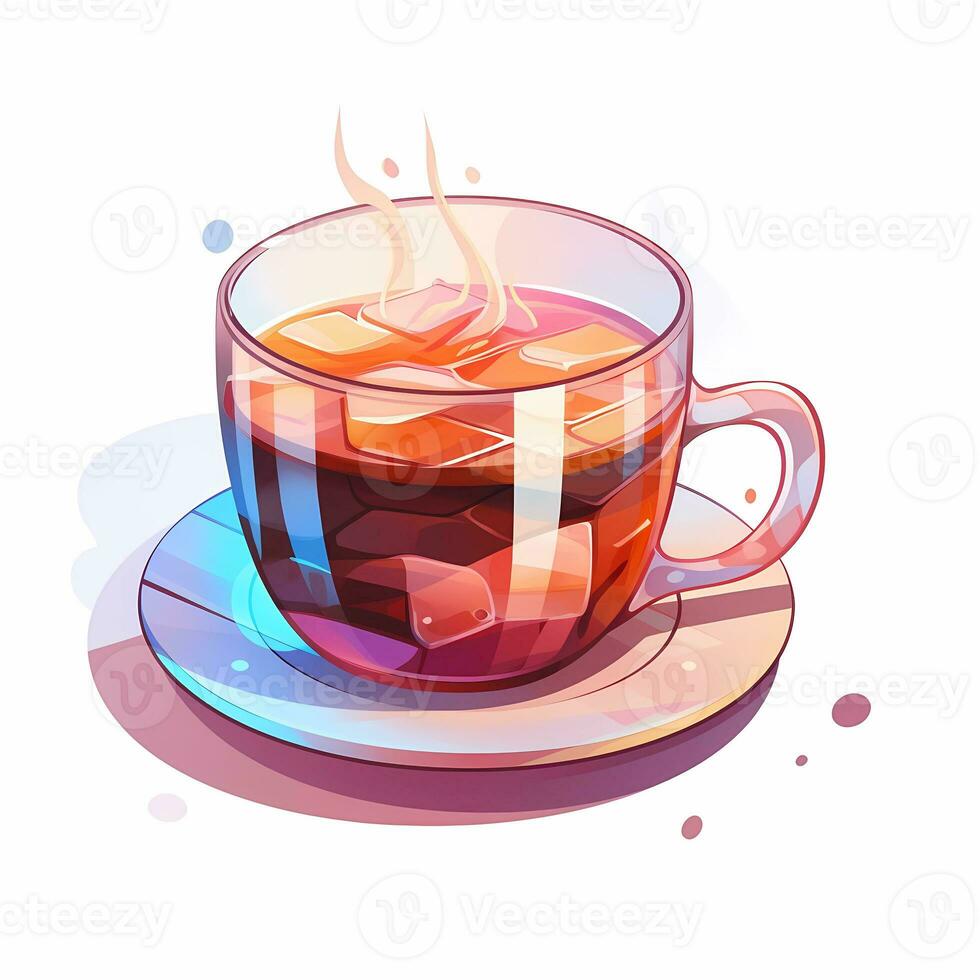 Illustration of hot coffee, pastel tetradic colors, cute and quirky, fantasy art, watercolor effect, white background. AI generated photo