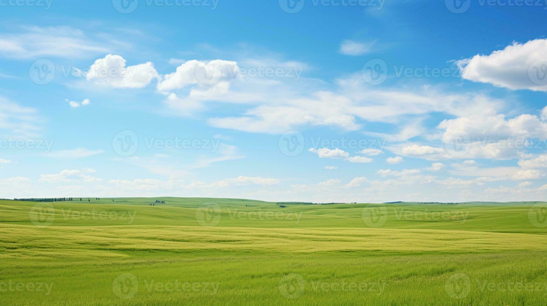 A wide-angle shot of a stunning prairie landscape with space for text, showcasing its vastness and natural beauty, with a clear sky providing ample space for text placement. AI generated photo