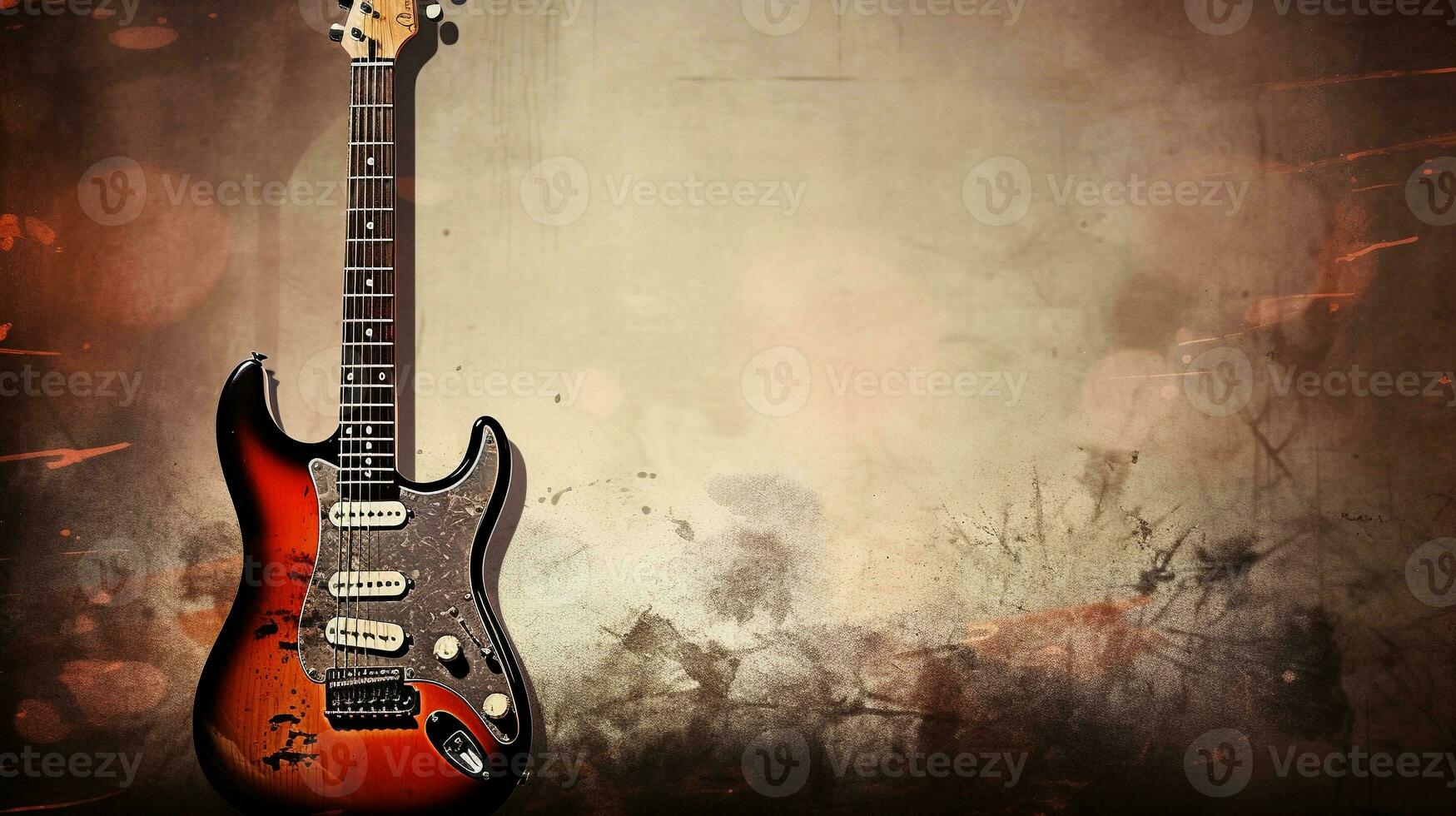 An artistic composition featuring an electric guitar in an elegant setting, with a textured, abstract background that complements its modern style. AI generated photo