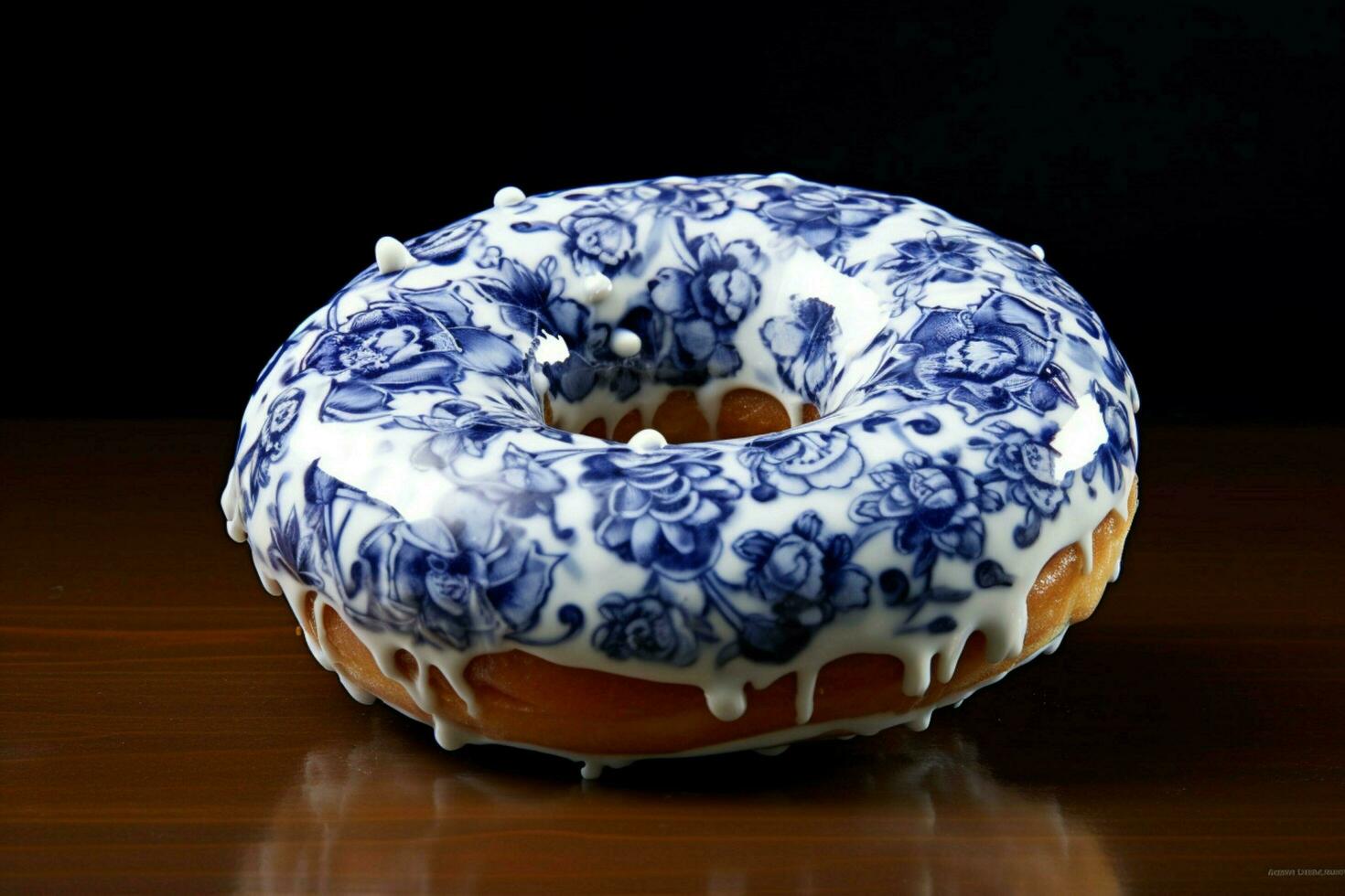 blue delft floral print donut icing food photograph photo