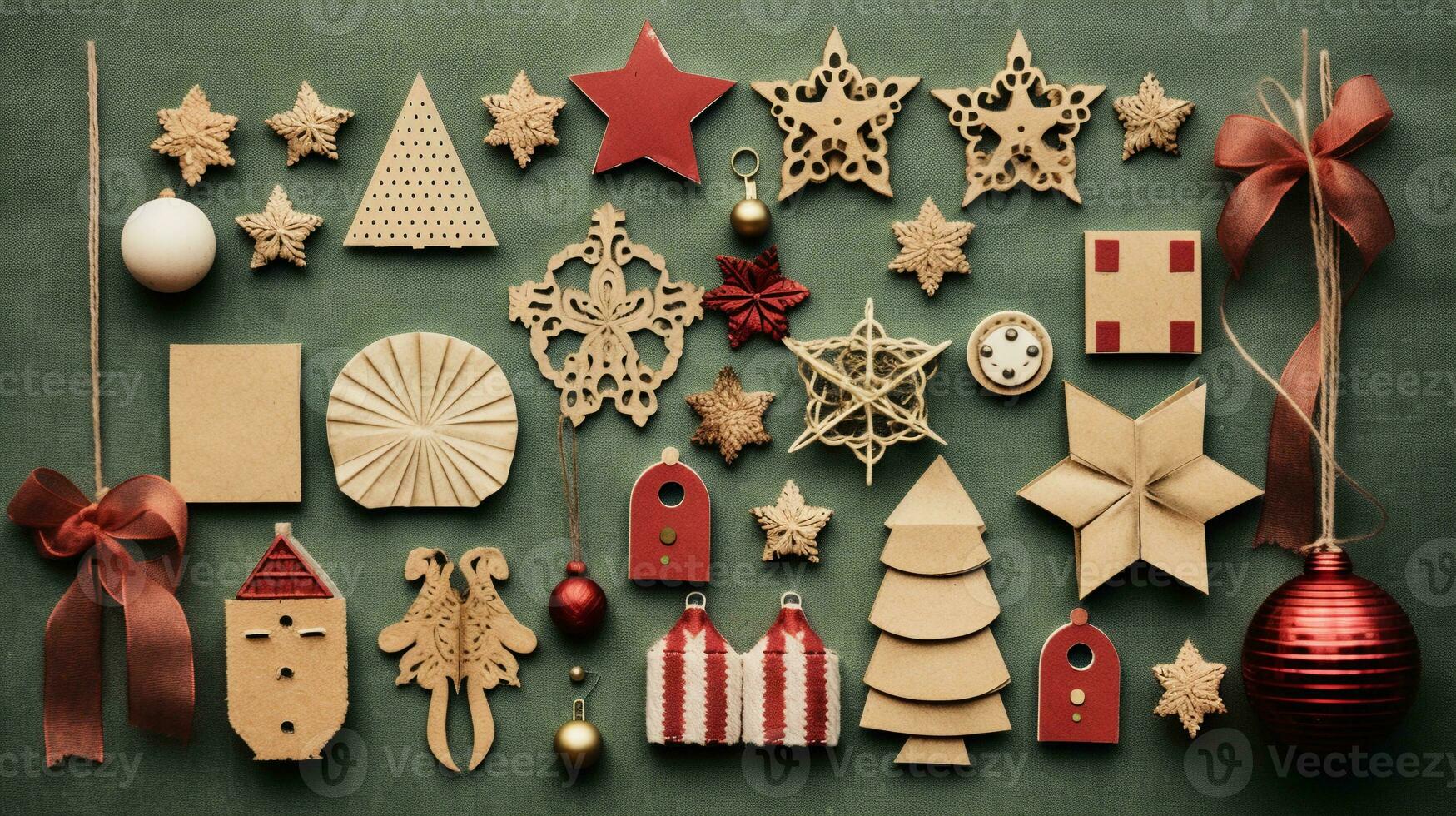A collage-style image showcasing various handmade Christmas decorations, set against a textured, craft paper background, inviting text to explore the creative side of the holiday season. AI generated photo