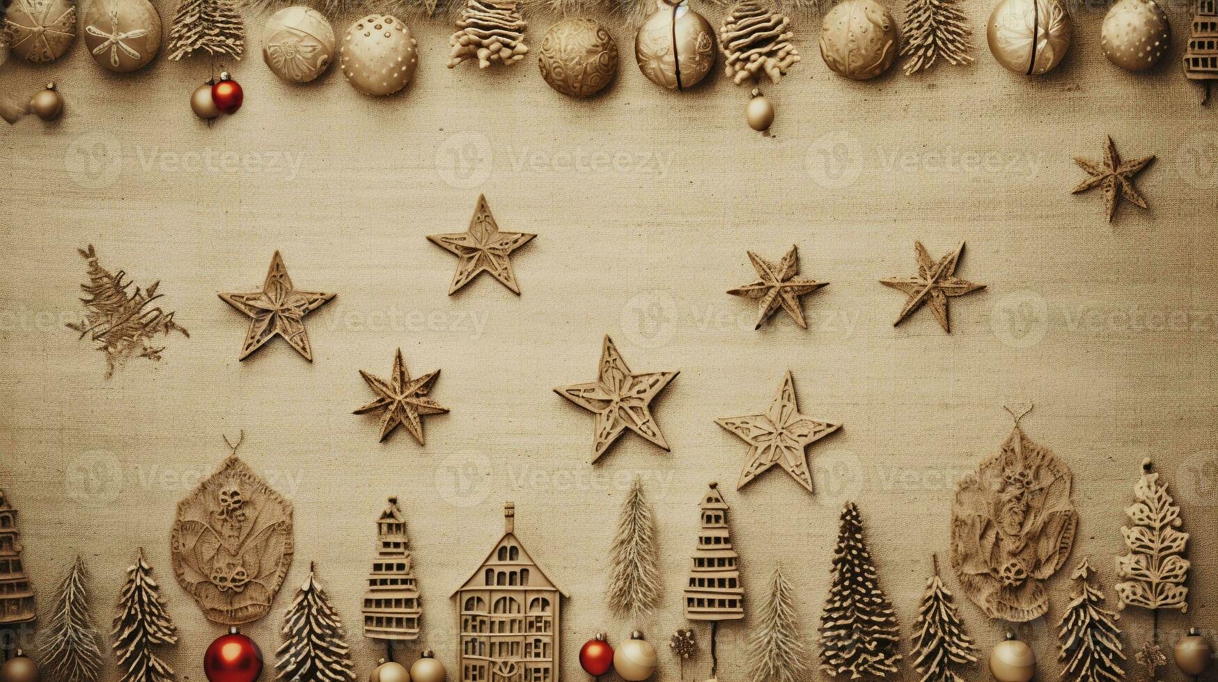 A collage-style image showcasing various handmade Christmas decorations, set against a textured, craft paper background, inviting text to explore the creative side of the holiday season. AI generated photo