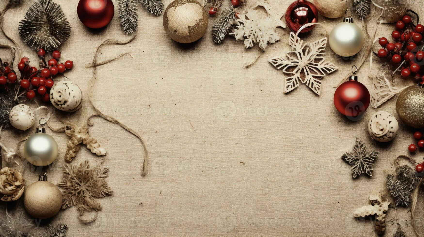 A collage-style image showcasing various handmade Christmas decorations, set against a textured, craft paper background, inviting text to explore the creative side of the holiday season. AI generated photo