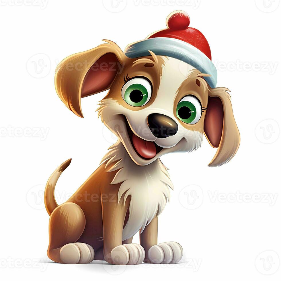 A vintage playful vector art design of a christmas dog, cartoon style, clean background. AI generated photo