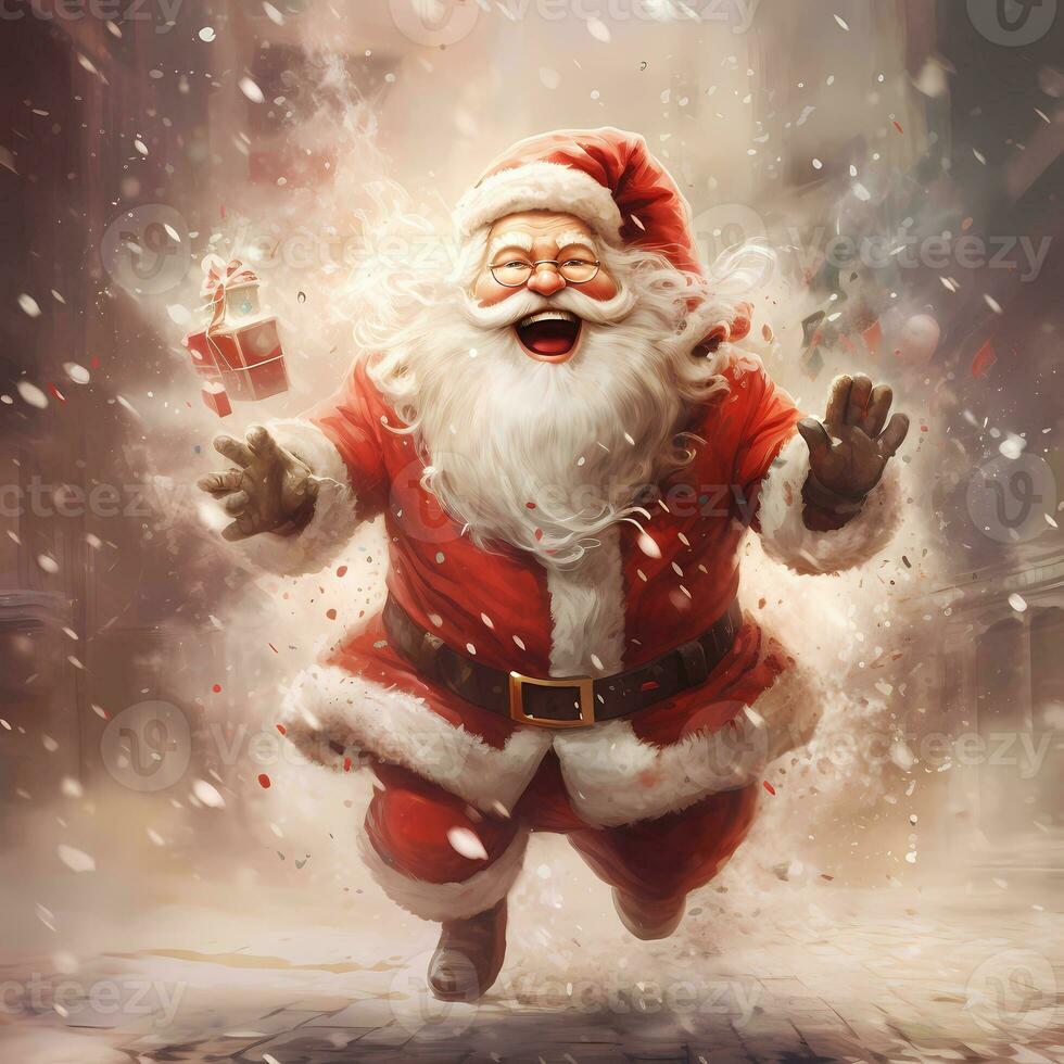 A vintage playful art design of a santa claus in watercolor style, cartoon style, clean background, AI generated photo