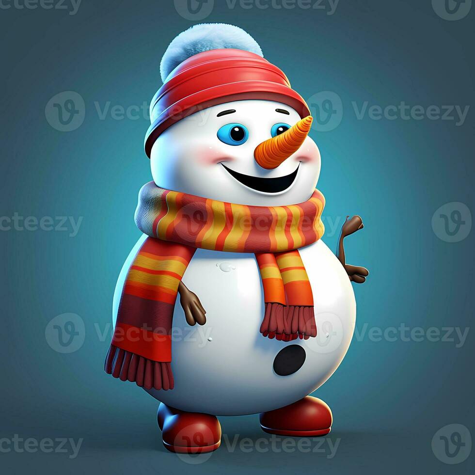 A vintage playful vector art design of a christmas snowman, cartoon style, pastel background, AI generated photo