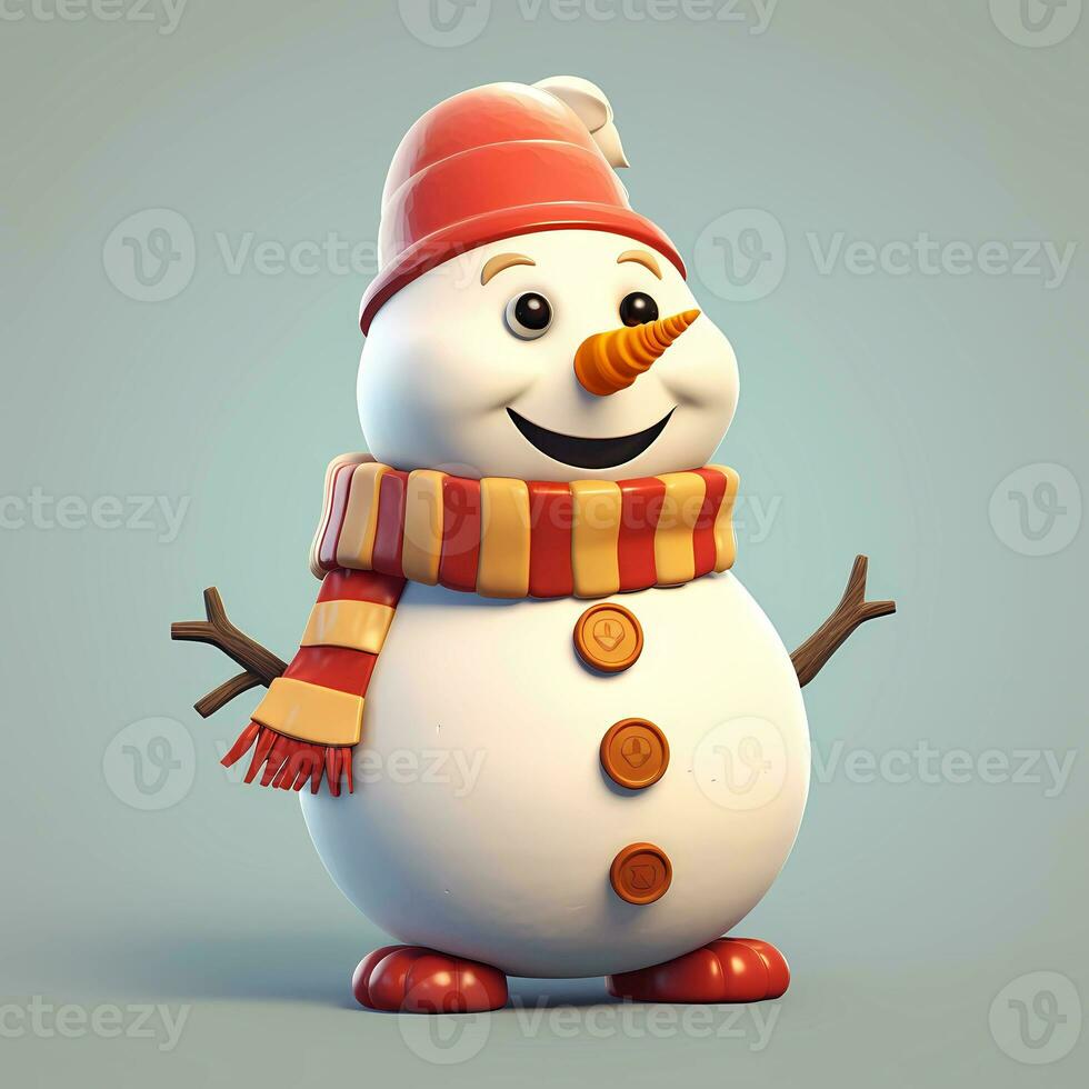 A vintage playful vector art design of a christmas snowman, cartoon style, pastel background, AI generated photo