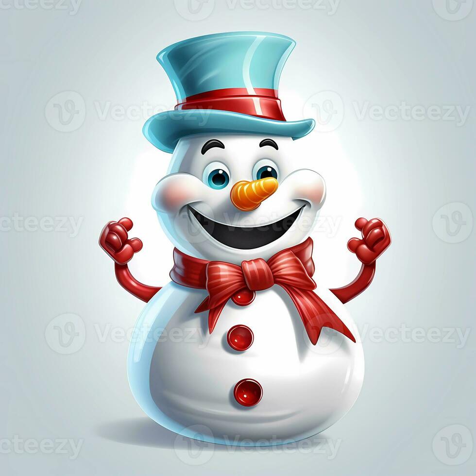 A vintage playful vector art design of a christmas snowman, cartoon style, pastel background, AI generated photo