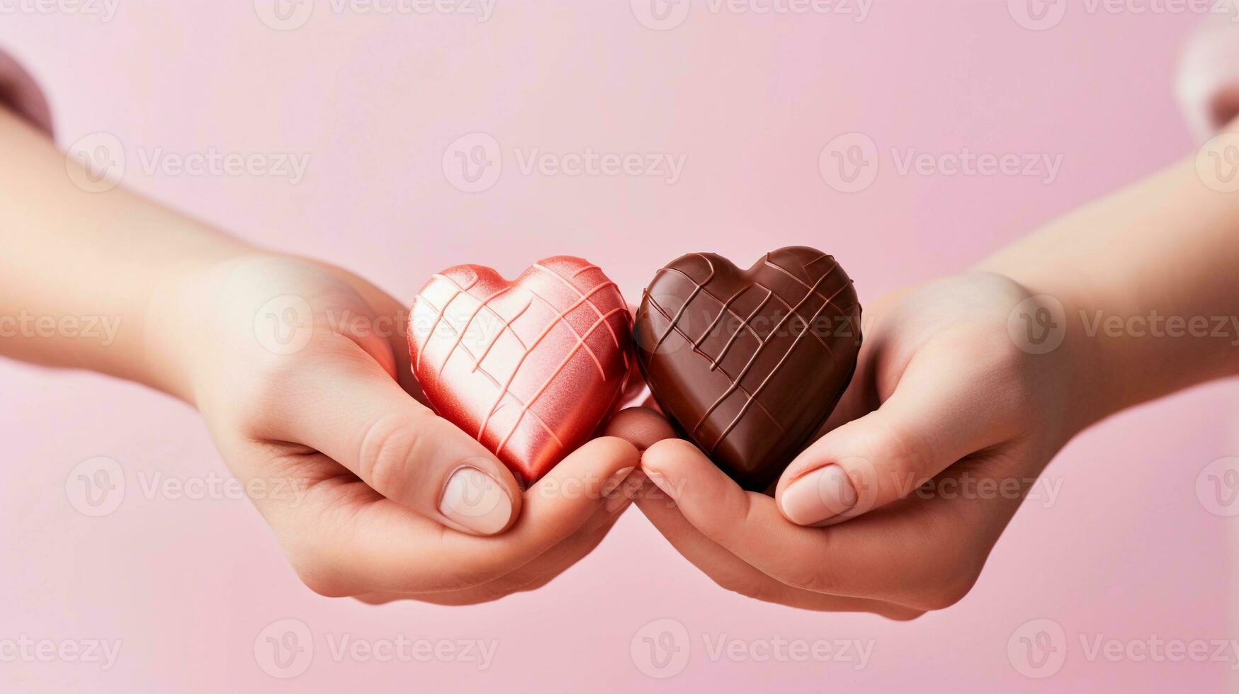 A close-up shot capturing hands holding heart-shaped chocolates