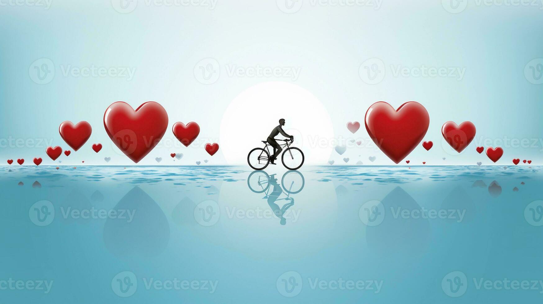 An illustration of different forms of exercise, such as yoga, swimming, and cycling, with a central focus on a heart symbol, allowing space for text. AI generated photo