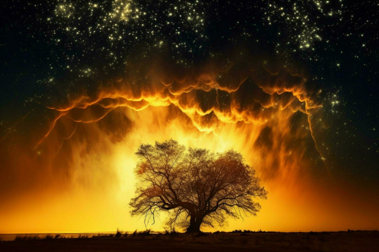 bright yellow fire blazing against night sky photo