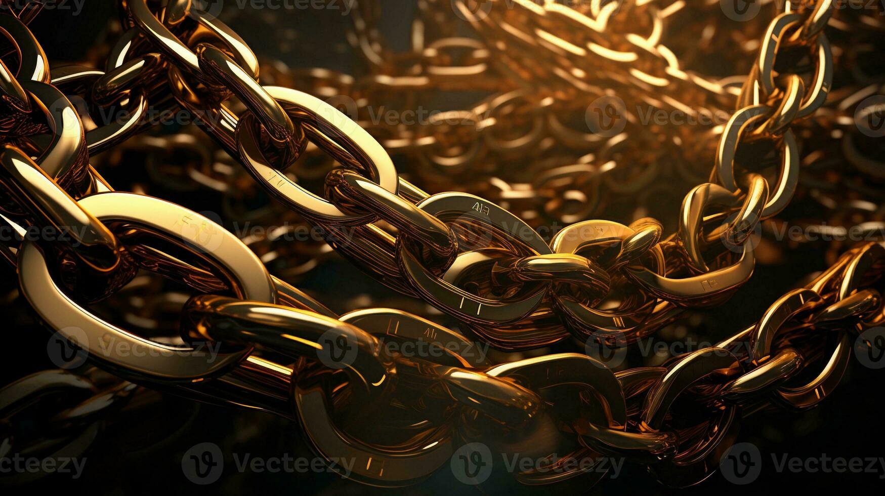 An artistic composition featuring an abstract arrangement of chain links with creative lighting. Background image. AI generated photo
