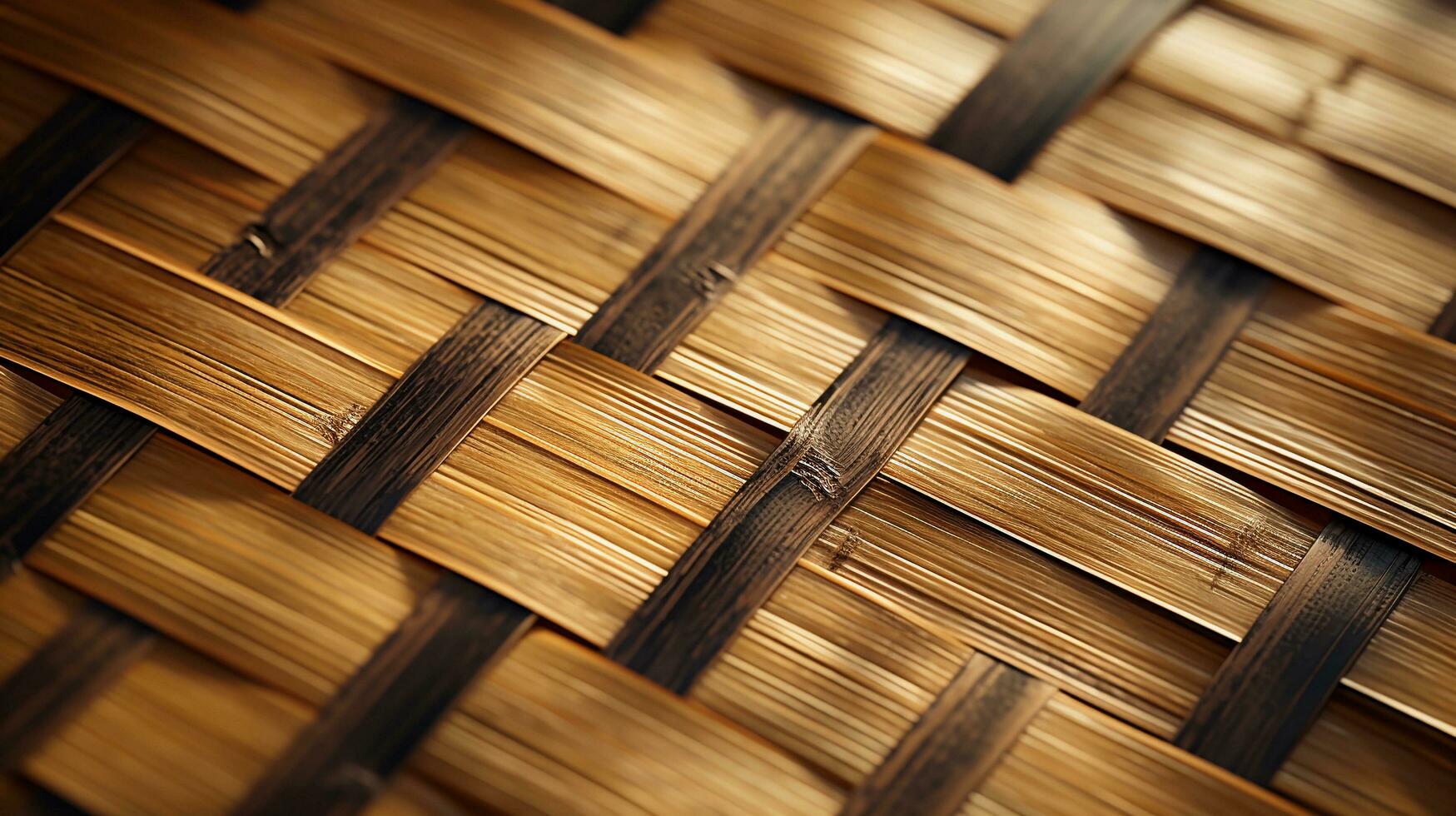An artistic composition highlighting the textures and natural beauty of bamboo weave, with close-up details and soft lighting. Background image. AI generated photo
