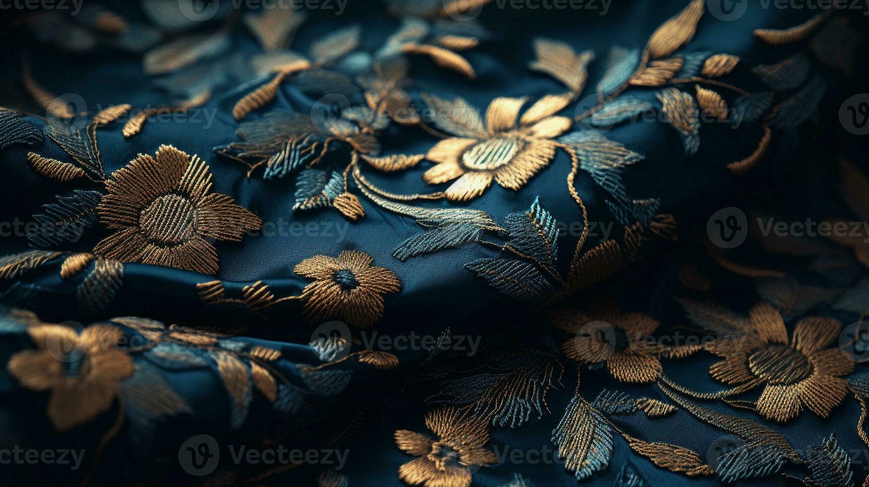 un imagen exhibiendo el intrincado y elegante patrones de un brocado textil, con espacio para texto a describir el eterno belleza y meticuloso artesanía. antecedentes imagen. ai generado foto