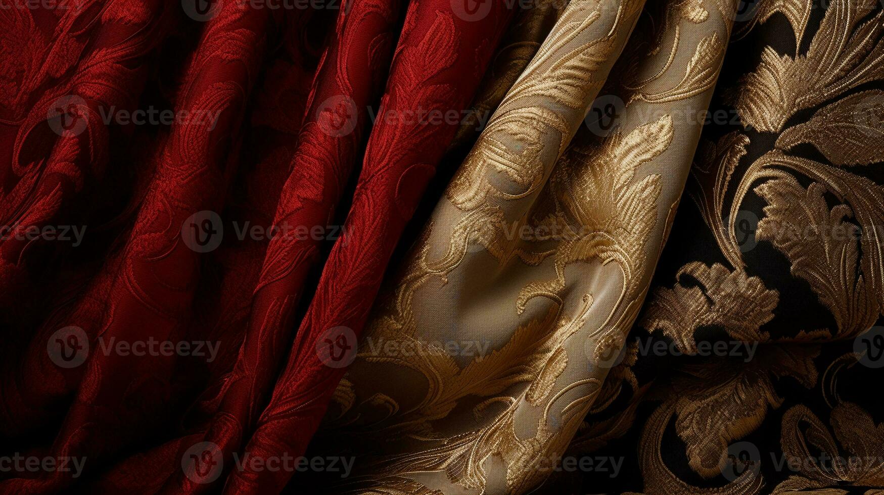 An image highlighting brocade patterns used in home decor accents, such as upholstery and drapes, with space for text. Background image. AI generated photo