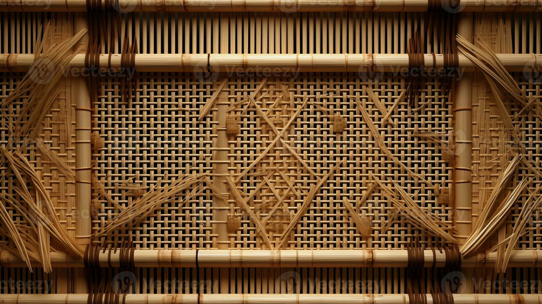 An image showcasing the intricate patterns of bamboo weave on a traditional Japanese screen, with space for text. Background image. AI generated photo