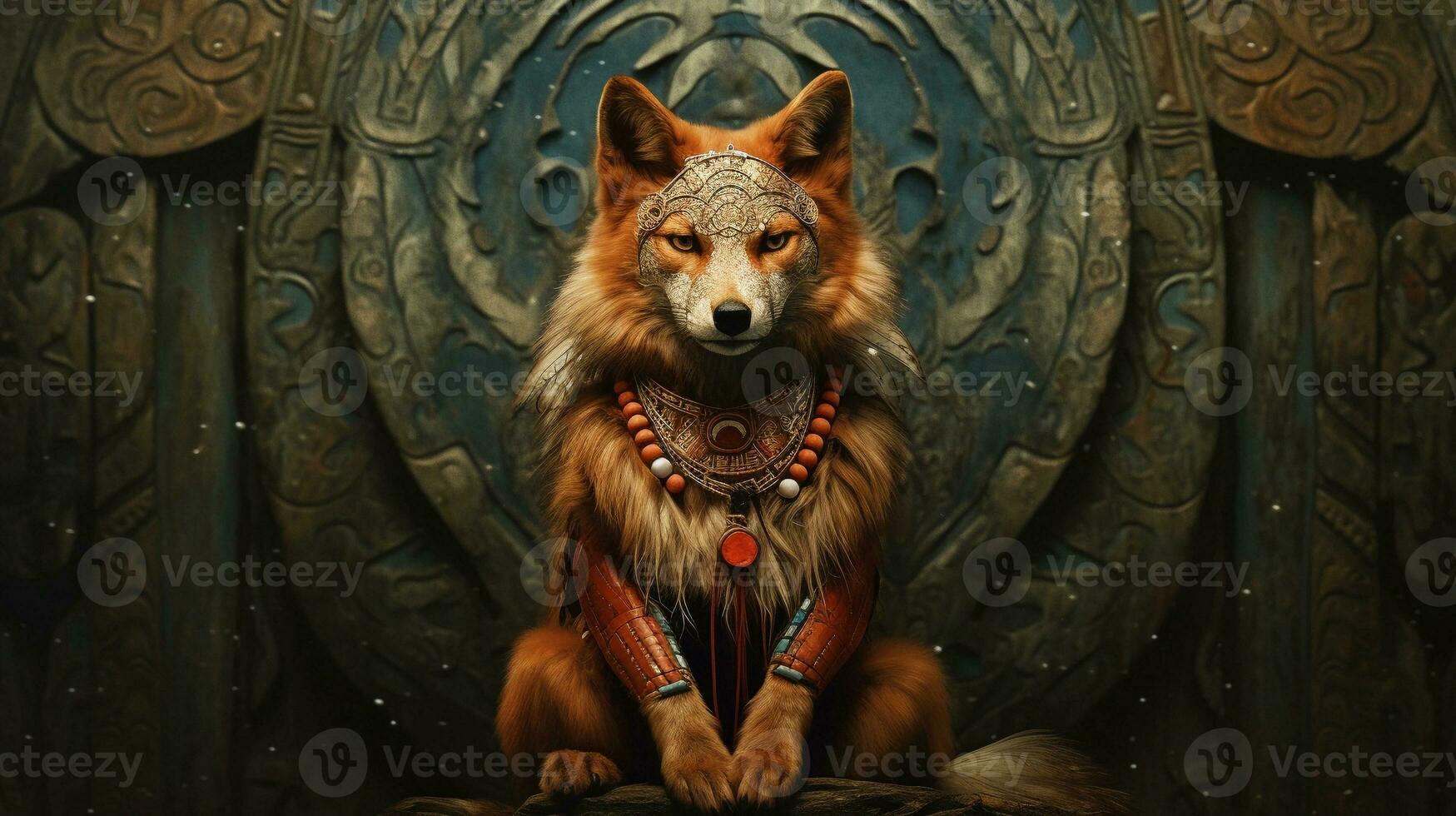 A captivating scene featuring a fox as a guardian spirit or totem animal in indigenous traditions, against a textured background, allowing space for text. Background image, AI generated photo