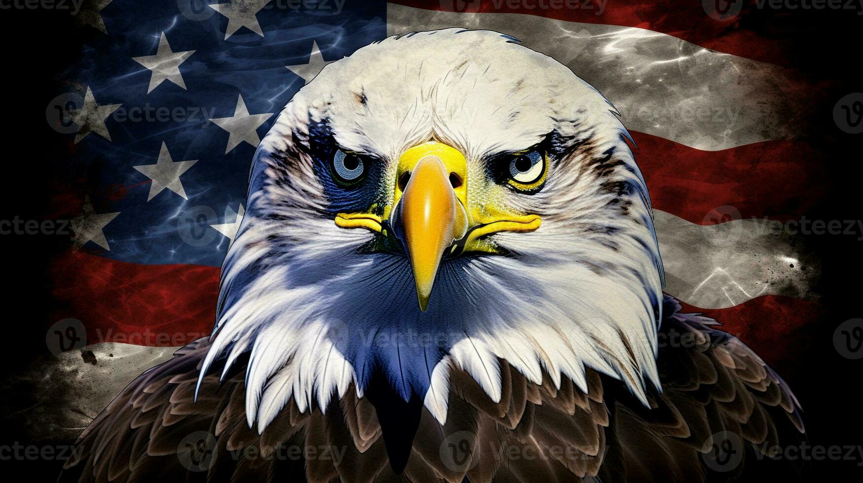 An artistic representation of an eagle's head in a patriotic context with space for text, such as on a national emblem. Background image, AI generated photo