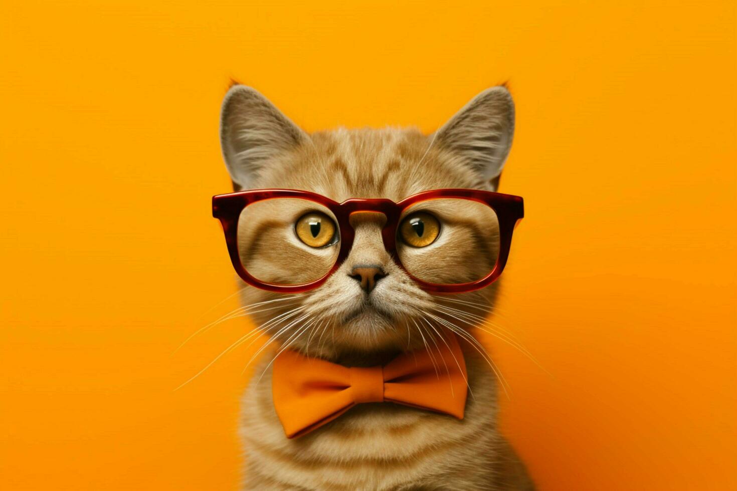 cat with glasses on and a orange background photo
