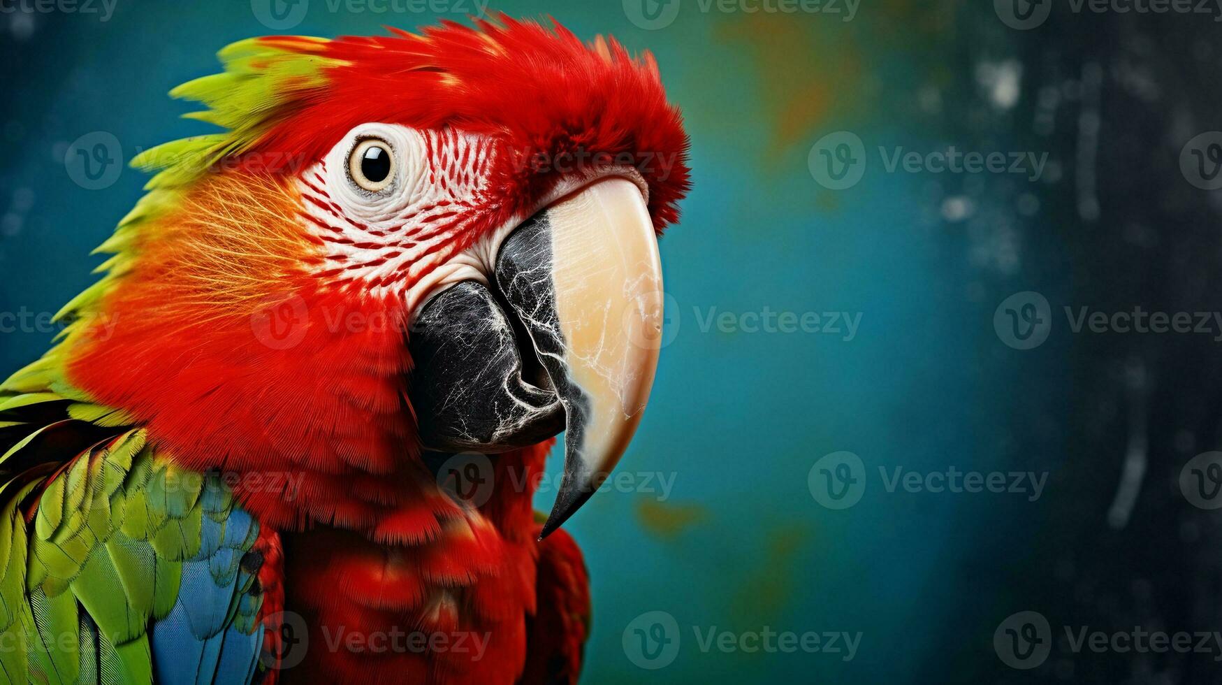 An image featuring vibrant parrot portraits against a textured background, with space for text. Background image, AI generated photo