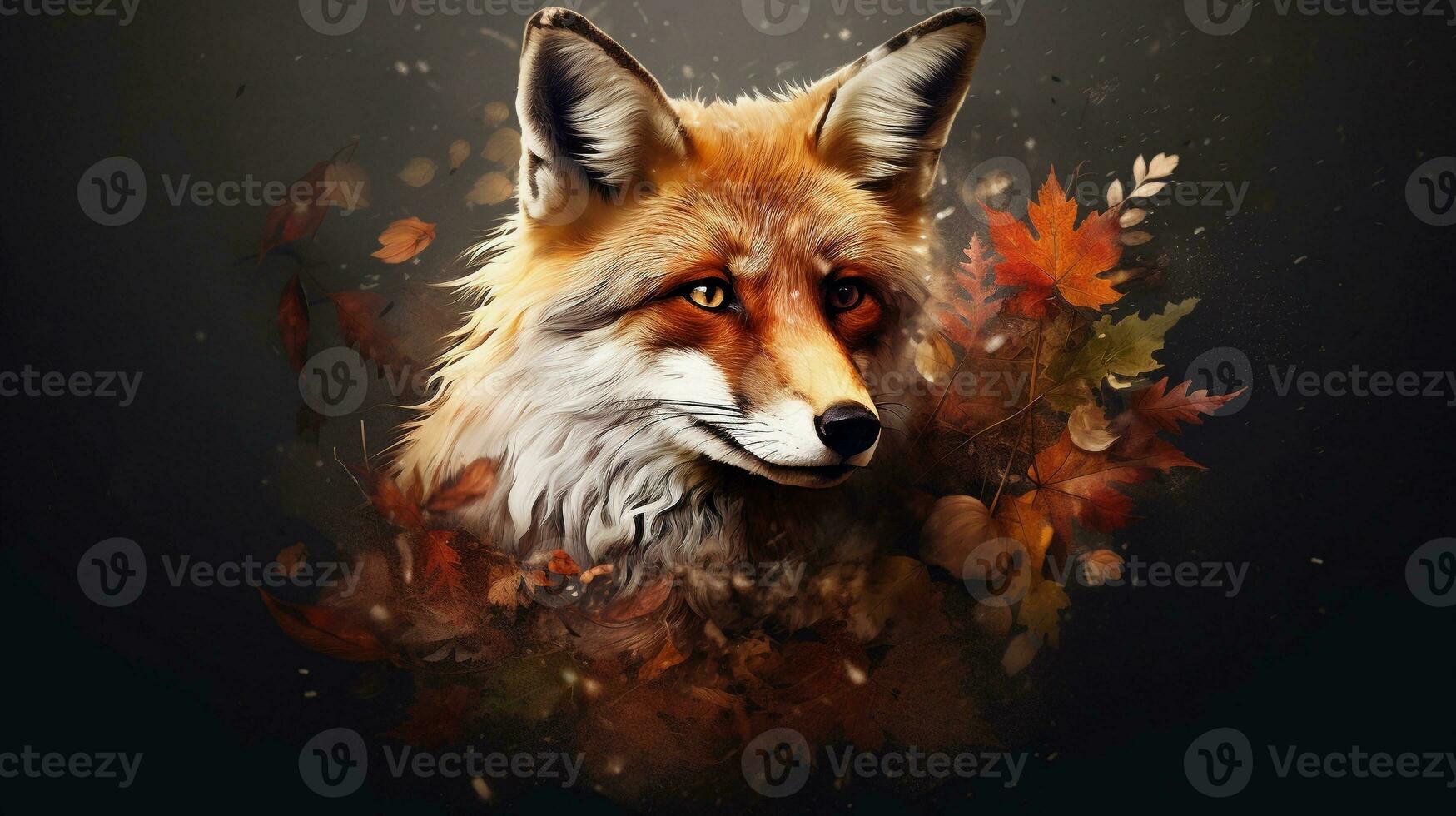 An image highlighting the fox's head in various folklore and mythology contexts with space for text. Background image, AI generated photo